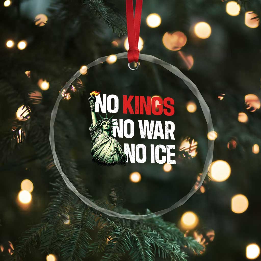 No Kings No Wars No Ice Statue of Liberty Crystal Glass Ornament American Flag Patriotic Protest Human Rights