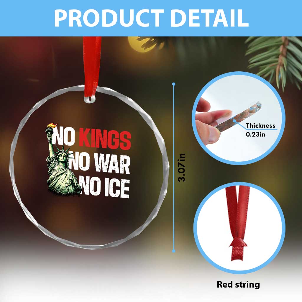 No Kings No Wars No Ice Statue of Liberty Crystal Glass Ornament American Flag Patriotic Protest Human Rights