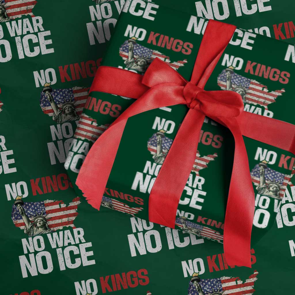 No Kings No Wars No Ice Statue of Liberty Wrapping Paper Roll American Flag Patriotic Protest Freedom Democracy