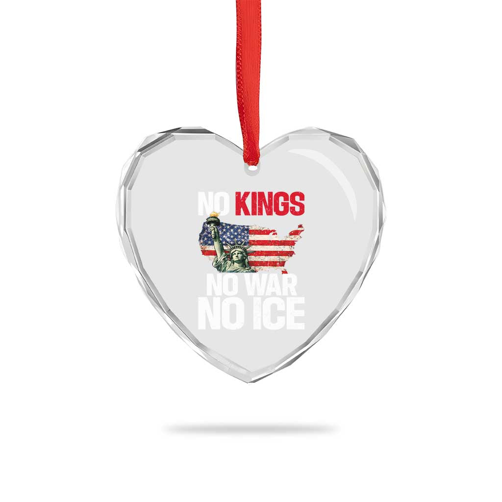 No Kings No Wars No Ice Statue of Liberty Heart Crystal Glass Ornament American Flag Patriotic Protest Freedom Democracy