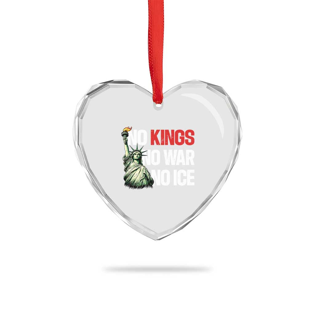 No Kings No Wars No Ice Statue of Liberty Heart Crystal Glass Ornament American Flag Patriotic Protest Human Rights