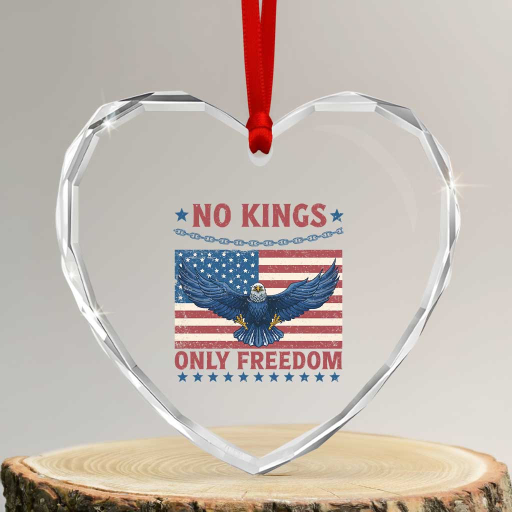 No Kings Only Freedom Heart Crystal Glass Ornament American Flag Bald Eagle Retro Vintage - Wonder Print Shop