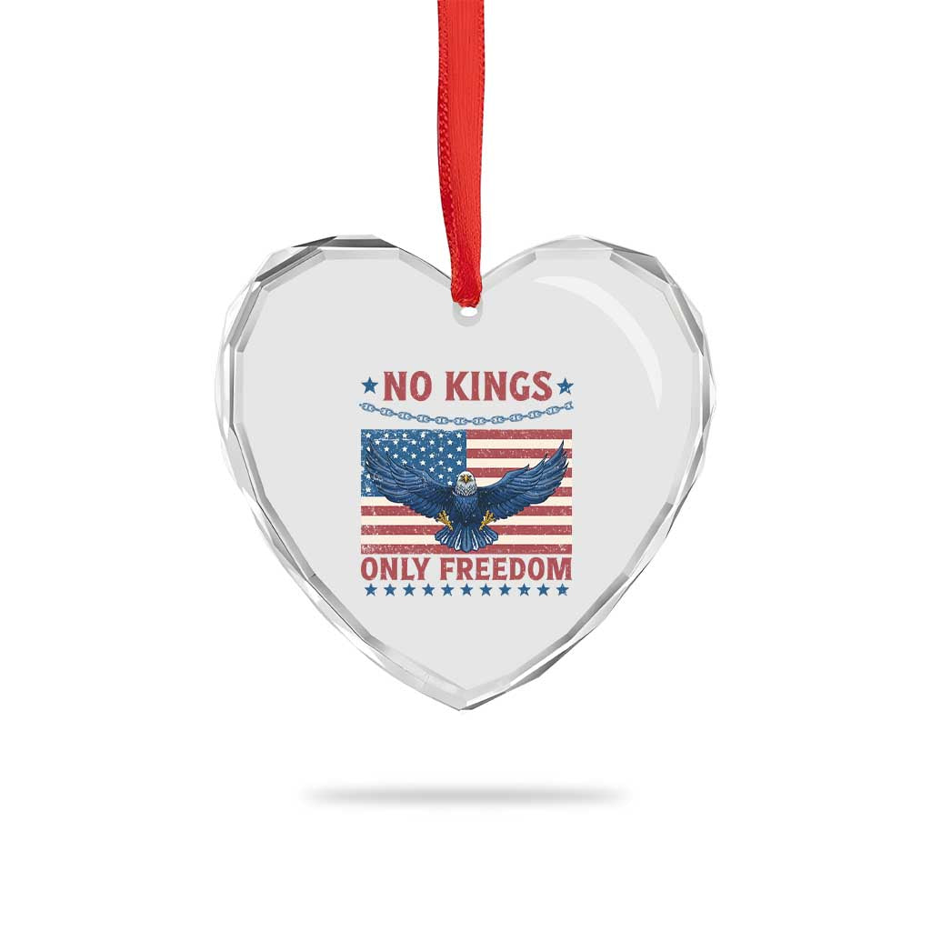 No Kings Only Freedom Heart Crystal Glass Ornament American Flag Bald Eagle Retro Vintage - Wonder Print Shop