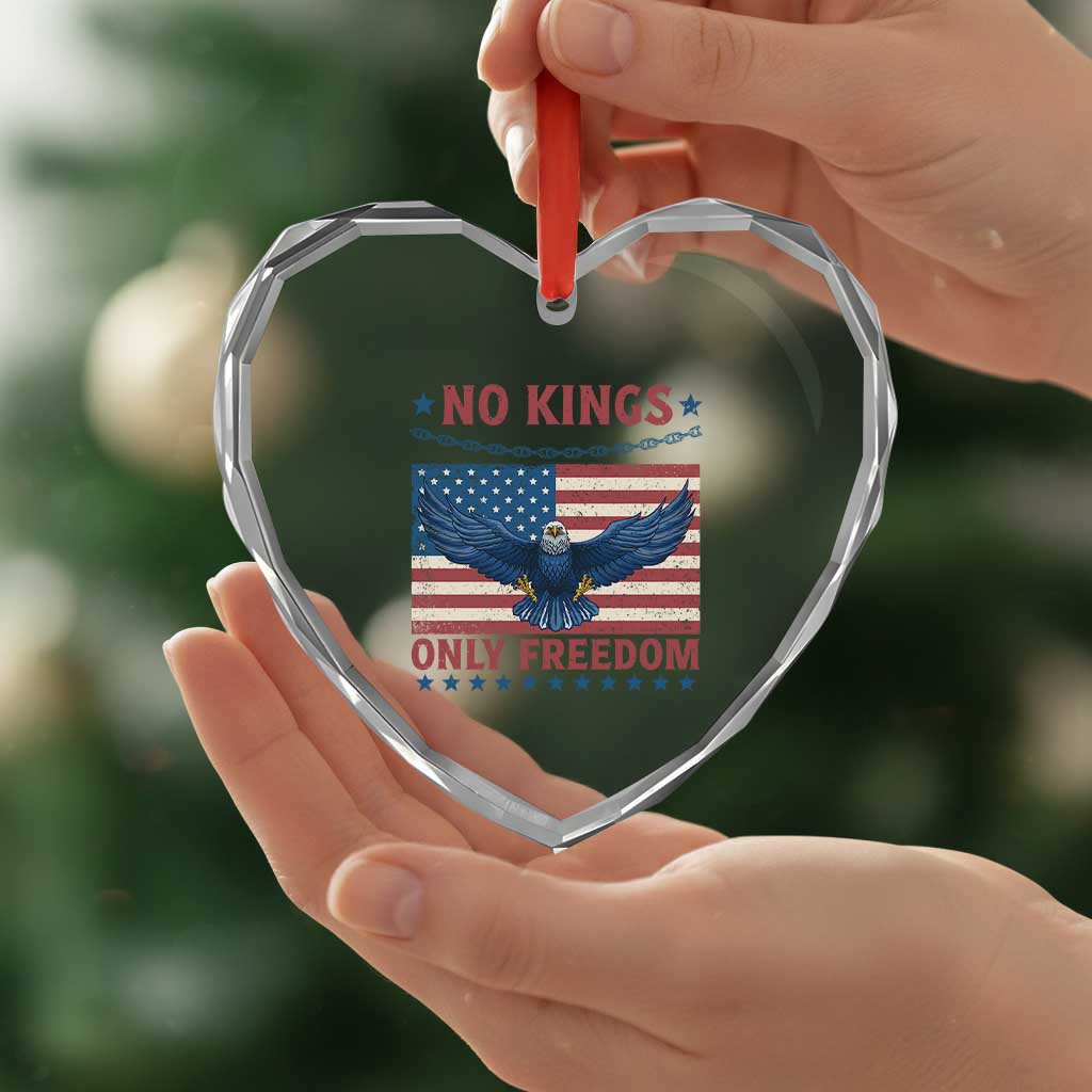 No Kings Only Freedom Heart Crystal Glass Ornament American Flag Bald Eagle Retro Vintage - Wonder Print Shop