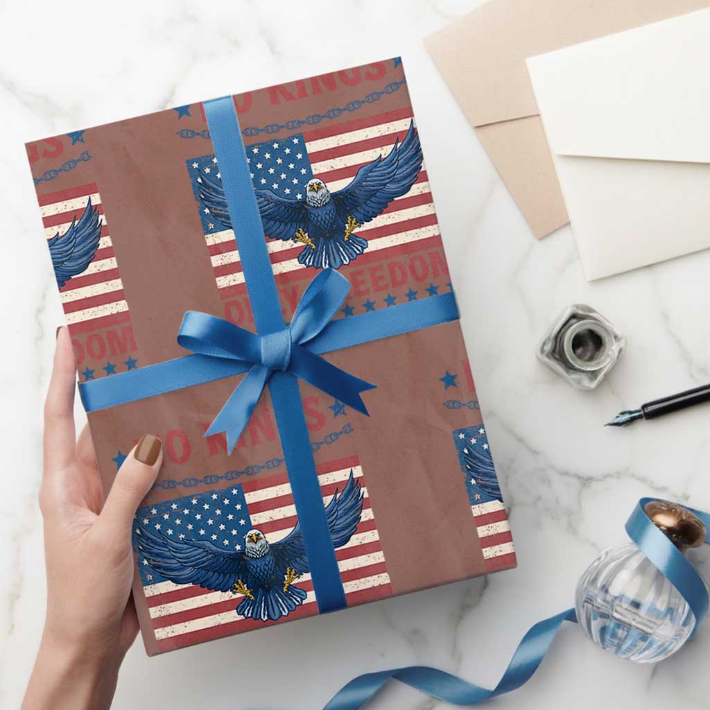 No Kings Only Freedom Wrapping Paper Roll American Flag Bald Eagle Retro Vintage - Wonder Print Shop