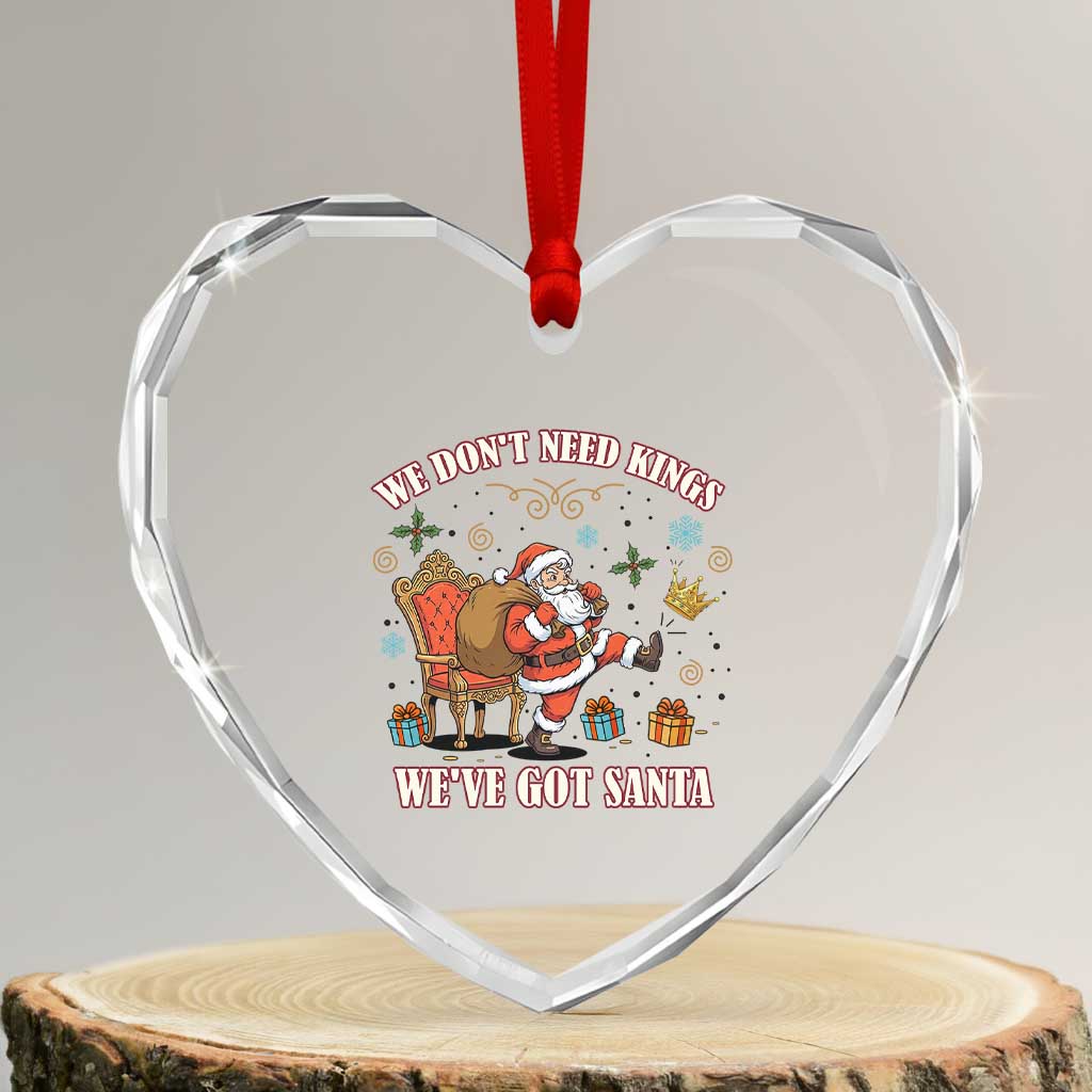 No Kings Only Santa Heart Crystal Glass Ornament Funny Christmas Parody Gift - Wonder Print Shop