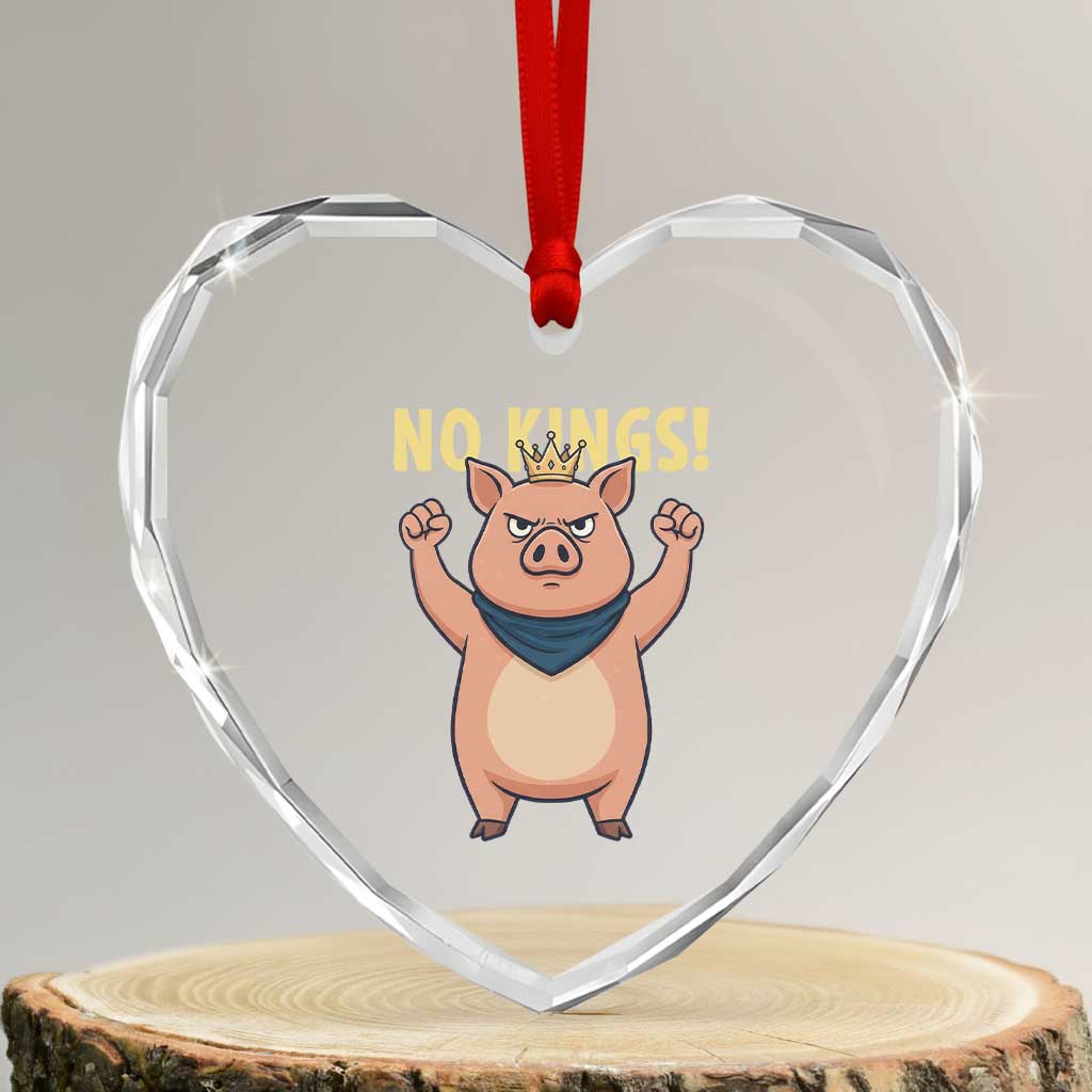 No Kings Pig Heart Crystal Glass Ornament Resistance Movement Anti Authoritarian Gift - Wonder Print Shop