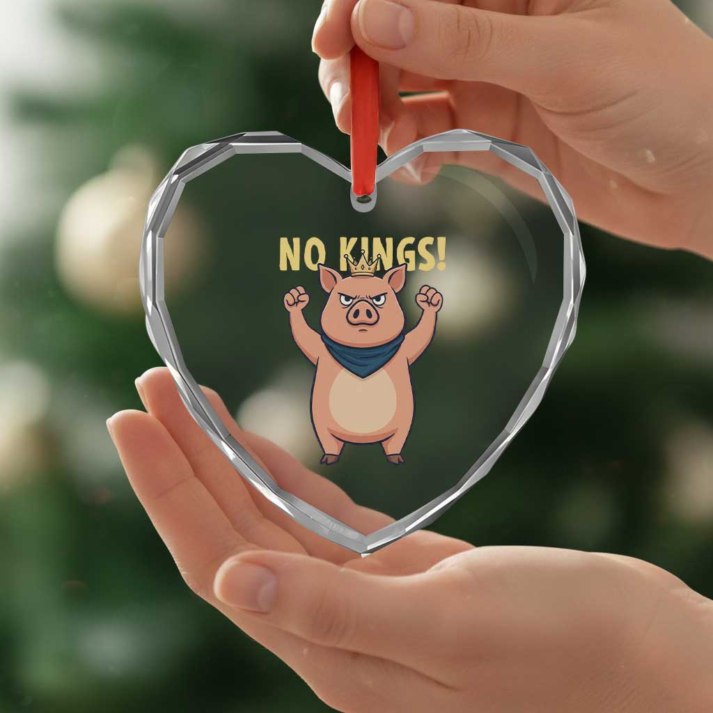No Kings Pig Heart Crystal Glass Ornament Resistance Movement Anti Authoritarian Gift - Wonder Print Shop