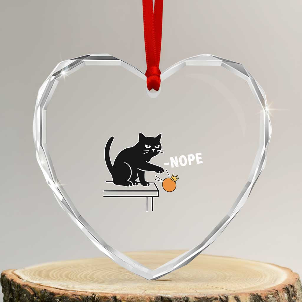 No Kings Protest Heart Crystal Glass Ornament Funny Cat Kicking Crown - Wonder Print Shop