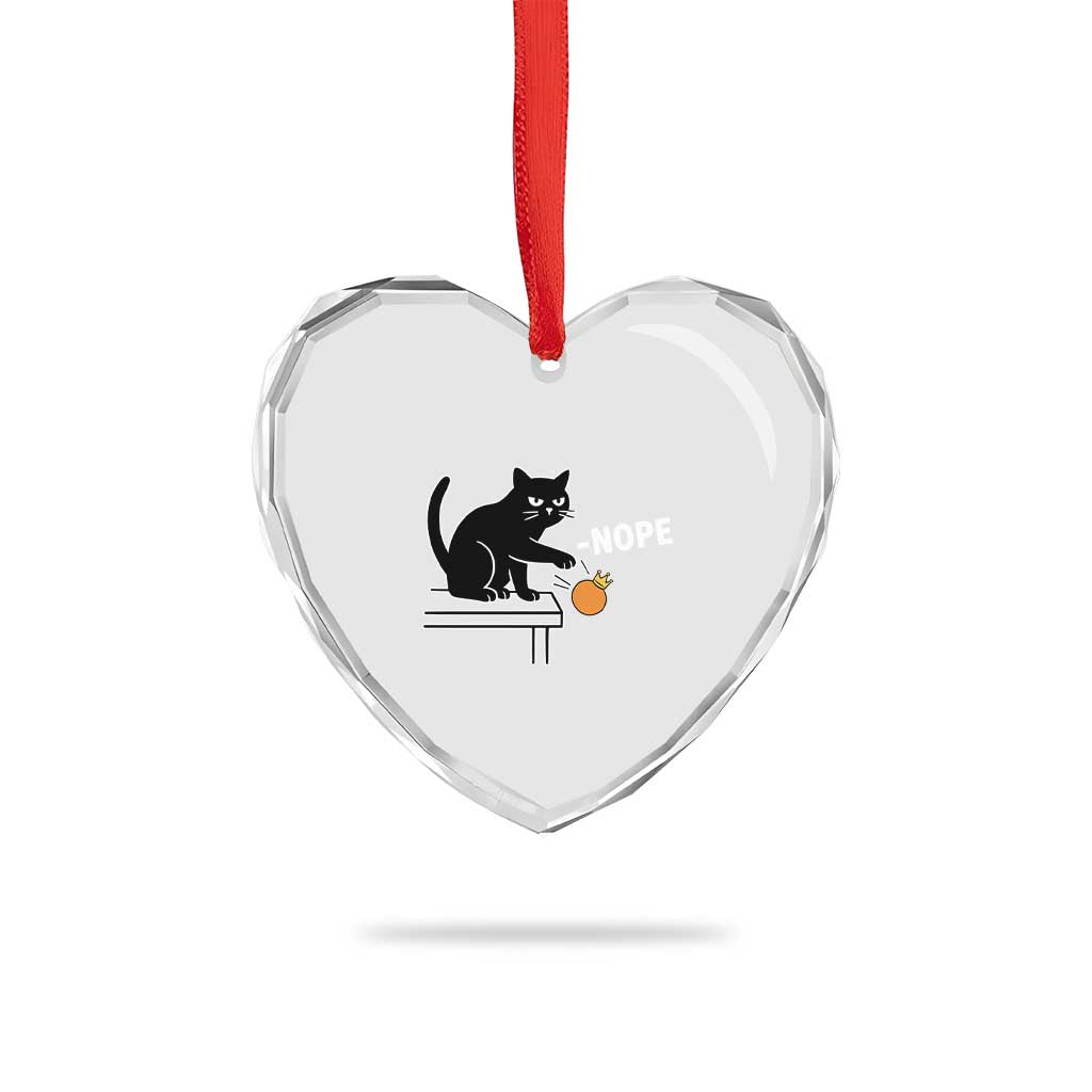 No Kings Protest Heart Crystal Glass Ornament Funny Cat Kicking Crown - Wonder Print Shop