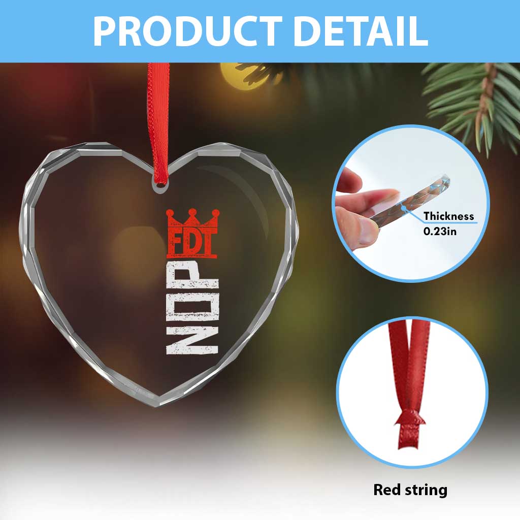 No Kings Protest Nope Funny Political Satire Heart Crystal Glass Ornament