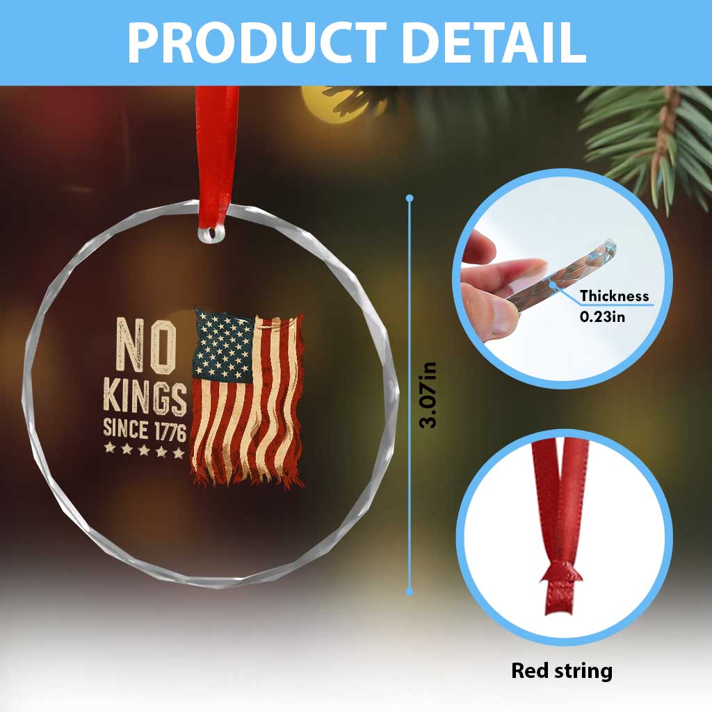 No Kings Since 1776 Crystal Glass Ornament Patriotic 4th Of July Distressed American Flag TS02