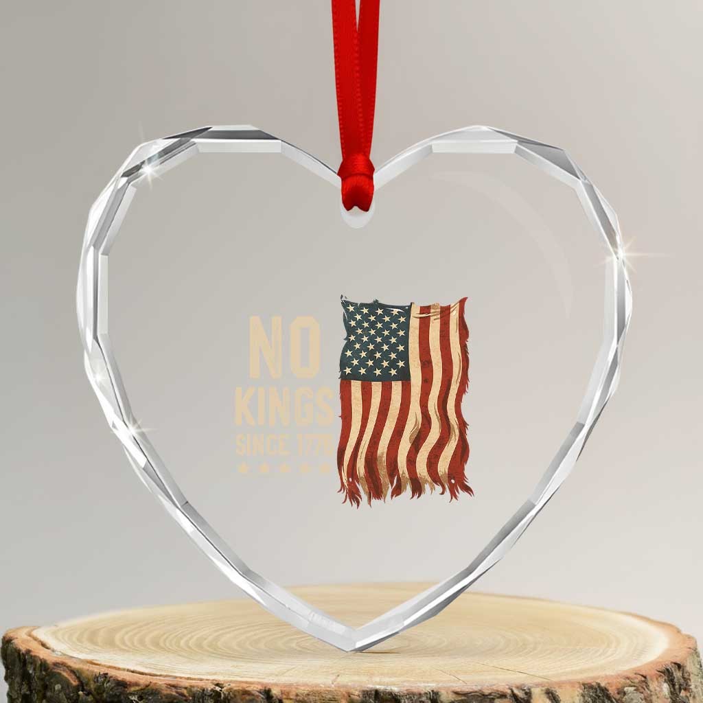 No Kings Since 1776 Heart Crystal Glass Ornament Patriotic 4th Of July Distressed American Flag - Wonder Print Shop