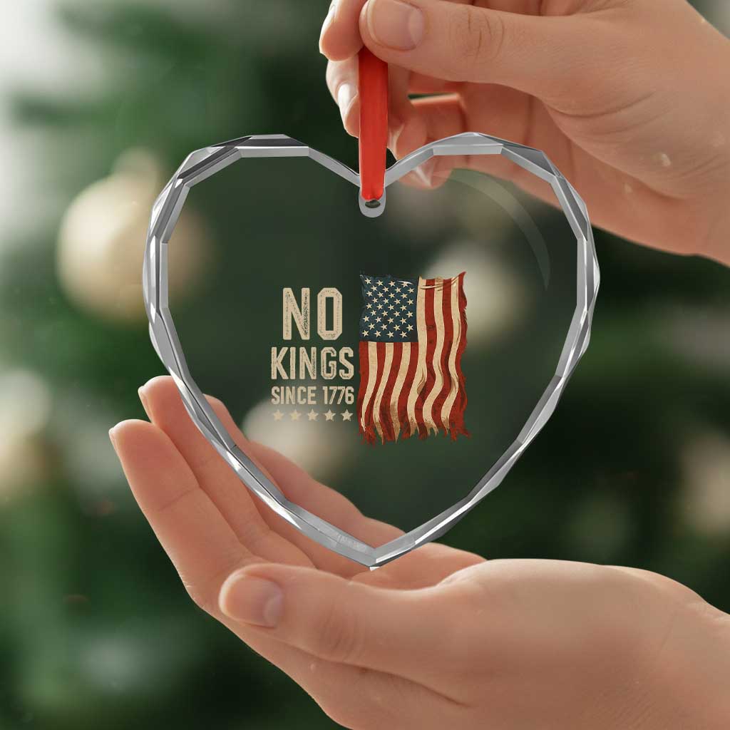 No Kings Since 1776 Heart Crystal Glass Ornament Patriotic 4th Of July Distressed American Flag - Wonder Print Shop