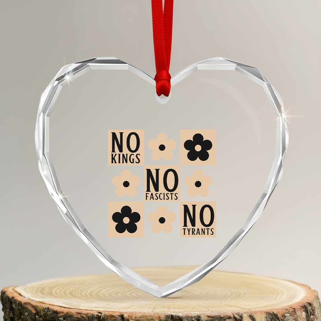 No Kings Wildflower Retro Boho Floral Heart Crystal Glass Ornament
