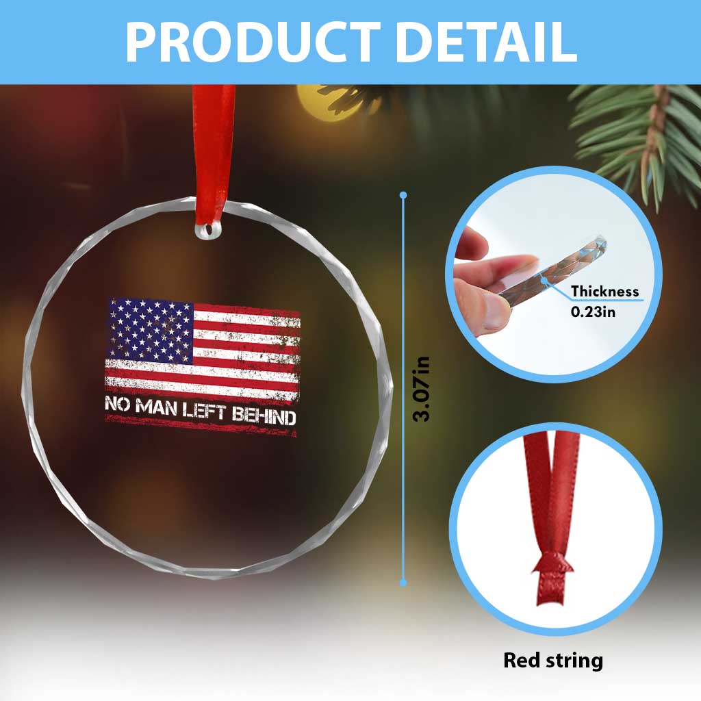 No Man Left Behind Distressed USA Flag Crystal Glass Ornament Patriotic US Military Brotherhood