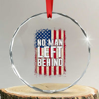 No Man Left Behind Patriotic Crystal Glass Ornament Distressed American Flag