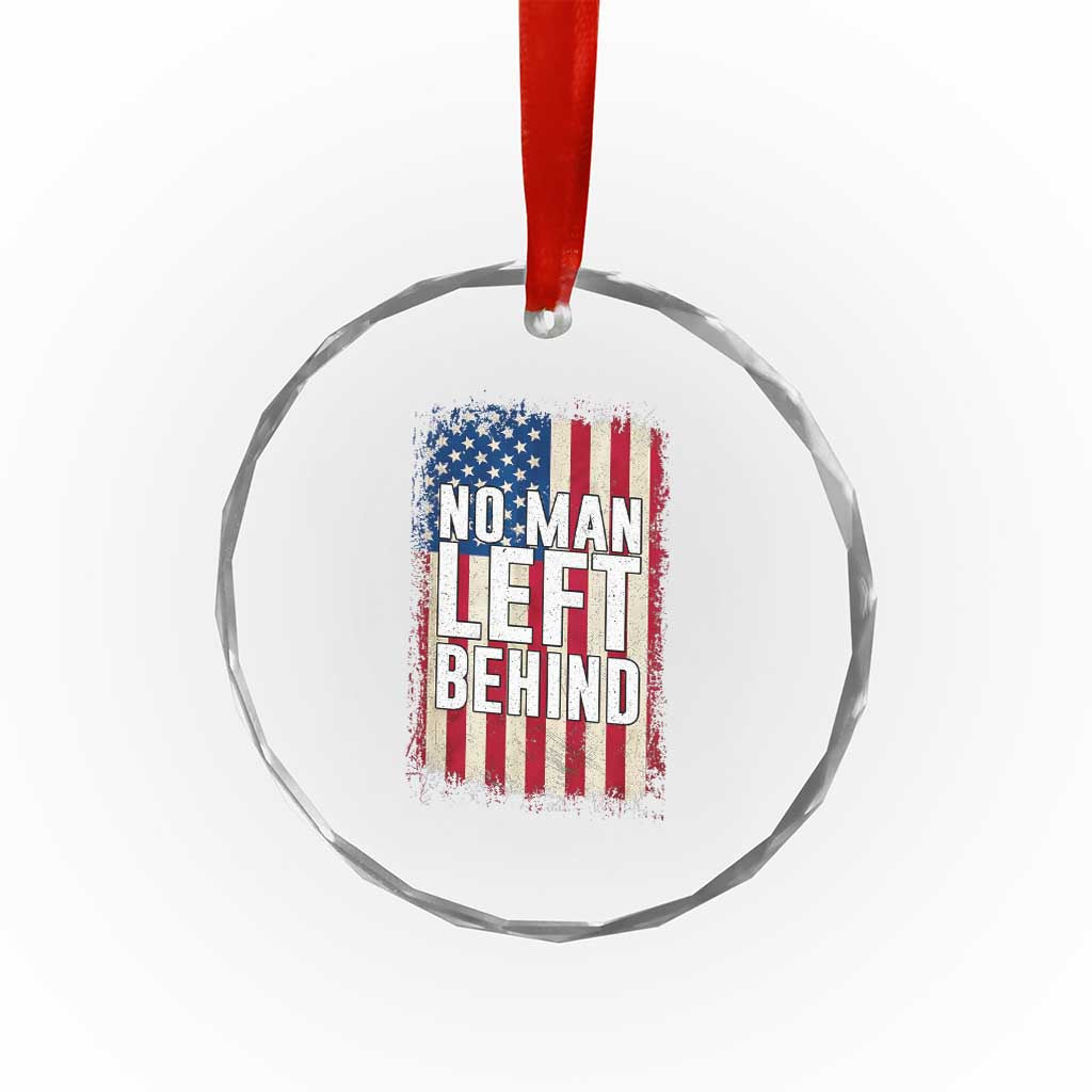 No Man Left Behind Patriotic Crystal Glass Ornament Distressed American Flag