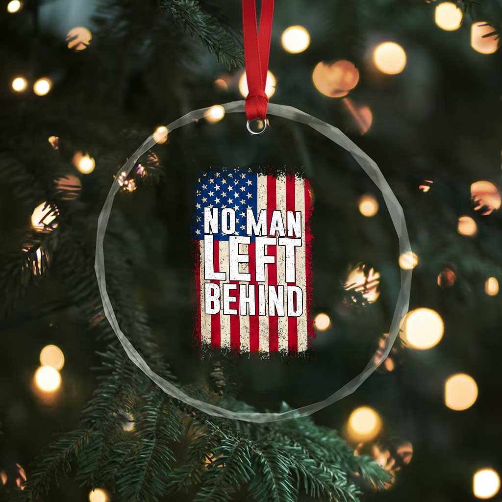 No Man Left Behind Patriotic Crystal Glass Ornament Distressed American Flag