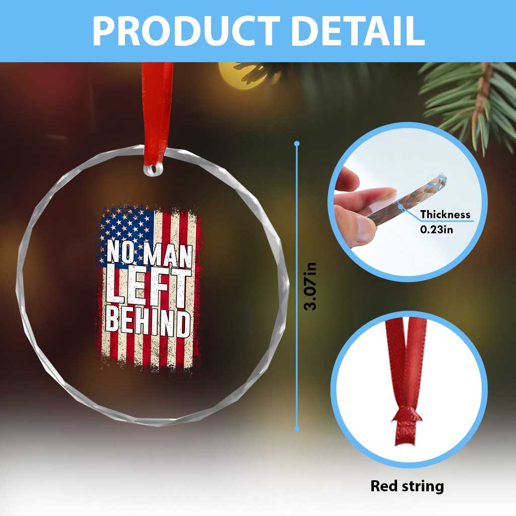 No Man Left Behind Patriotic Crystal Glass Ornament Distressed American Flag