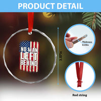 No Man Left Behind Patriotic Crystal Glass Ornament Distressed American Flag