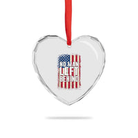 No Man Left Behind Patriotic Heart Crystal Glass Ornament Distressed American Flag