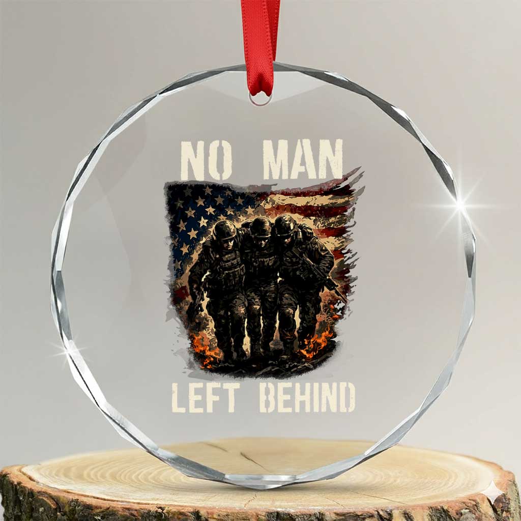 No Man Left Behind Soldiers Brotherhood Crystal Glass Ornament American Flag US Military