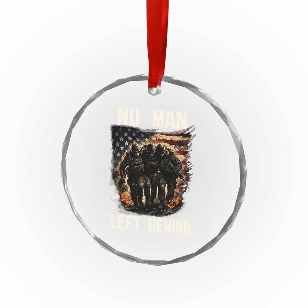 No Man Left Behind Soldiers Brotherhood Crystal Glass Ornament American Flag US Military