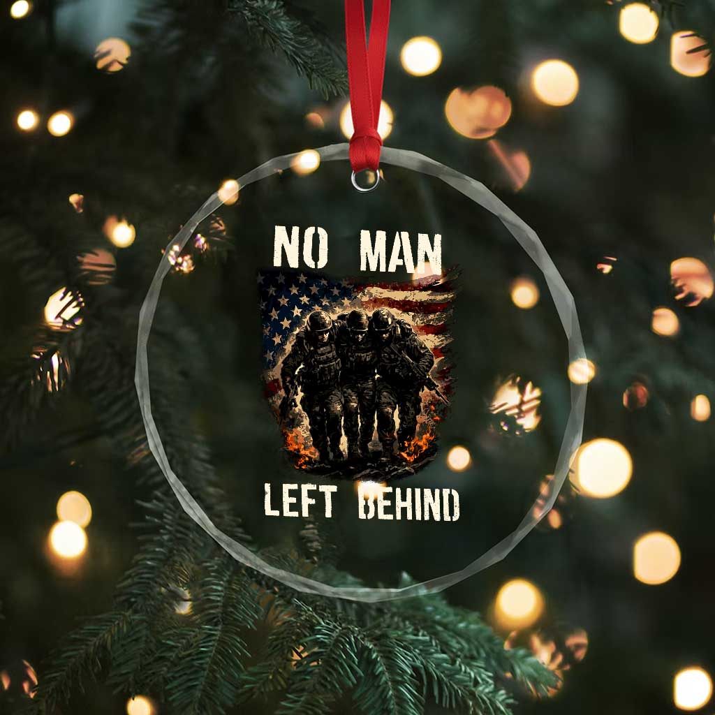 No Man Left Behind Soldiers Brotherhood Crystal Glass Ornament American Flag US Military