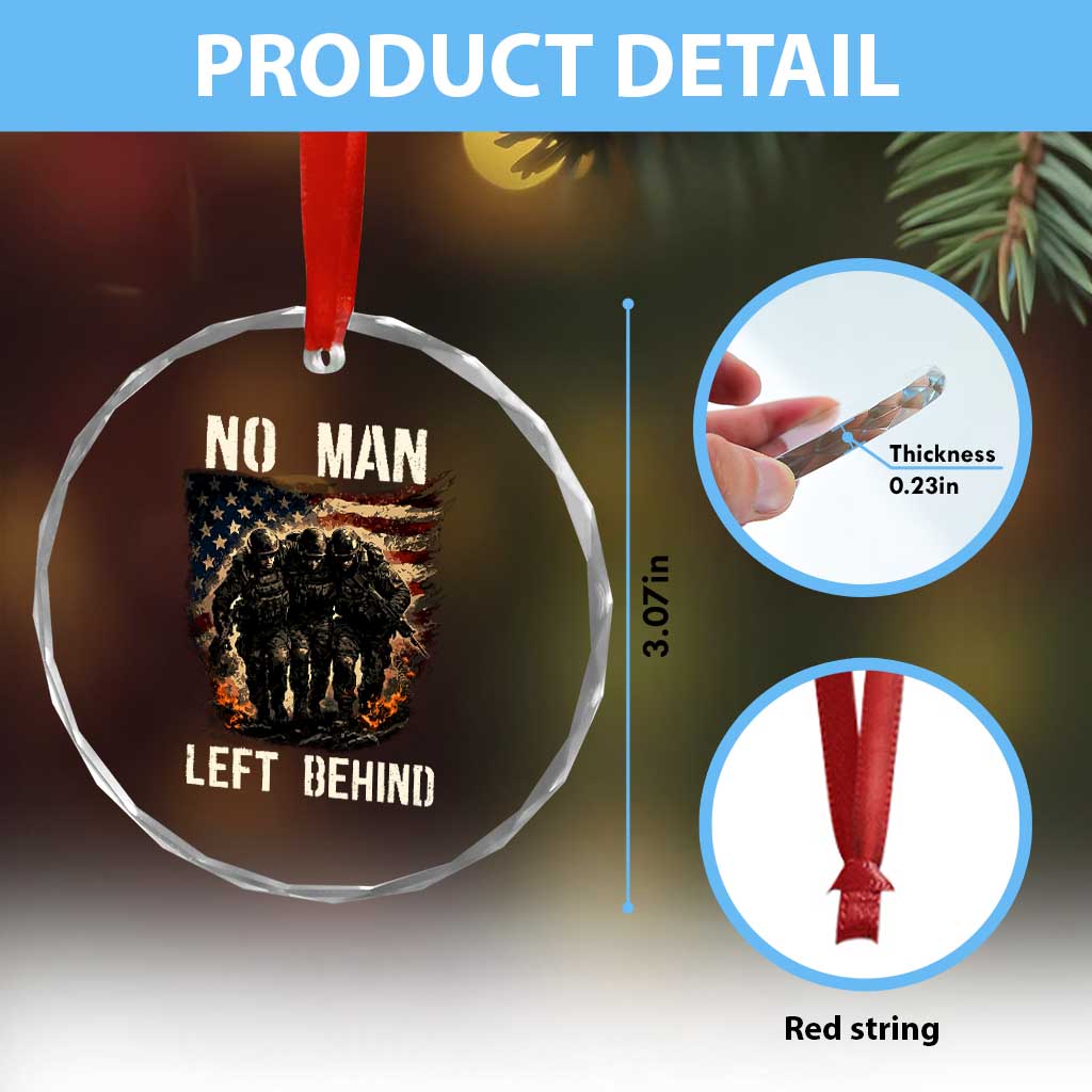 No Man Left Behind Soldiers Brotherhood Crystal Glass Ornament American Flag US Military