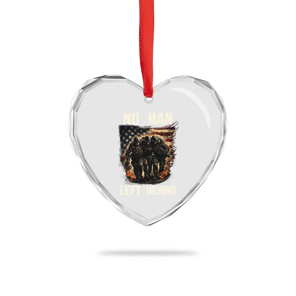 No Man Left Behind Soldiers Brotherhood Heart Crystal Glass Ornament American Flag US Military