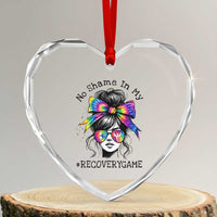 No Shame In My Recovery Game Heart Crystal Glass Ornament Messy Bun Semicolon Graphic