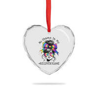 No Shame In My Recovery Game Heart Crystal Glass Ornament Messy Bun Semicolon Graphic