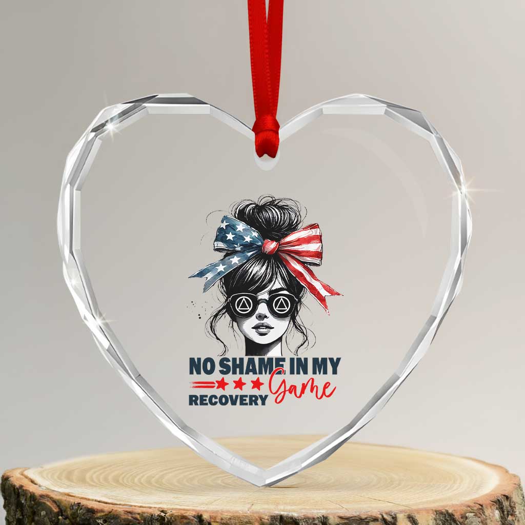 No Shame In My Recovery Game Heart Crystal Glass Ornament Sobriety AA NA Anniversary