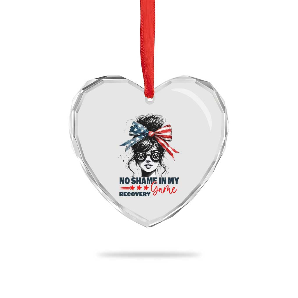 No Shame In My Recovery Game Heart Crystal Glass Ornament Sobriety AA NA Anniversary