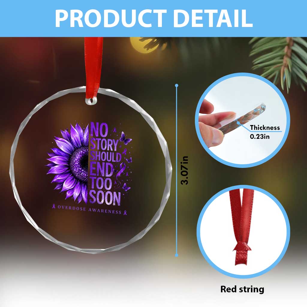 No Story Should End Too Soon Purple Sunflower Overdose Awareness Crystal Glass Ornament
