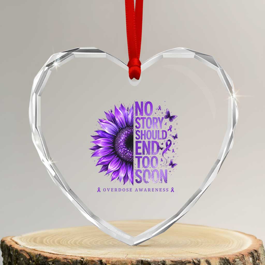 No Story Should End Too Soon Purple Sunflower Overdose Awareness Heart Crystal Glass Ornament