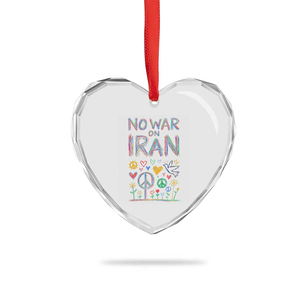 No War On Iran Colorful Peace Graphic Heart Crystal Glass Ornament Retro Anti War Protest