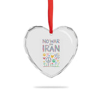 No War On Iran Colorful Peace Graphic Heart Crystal Glass Ornament Retro Anti War Protest
