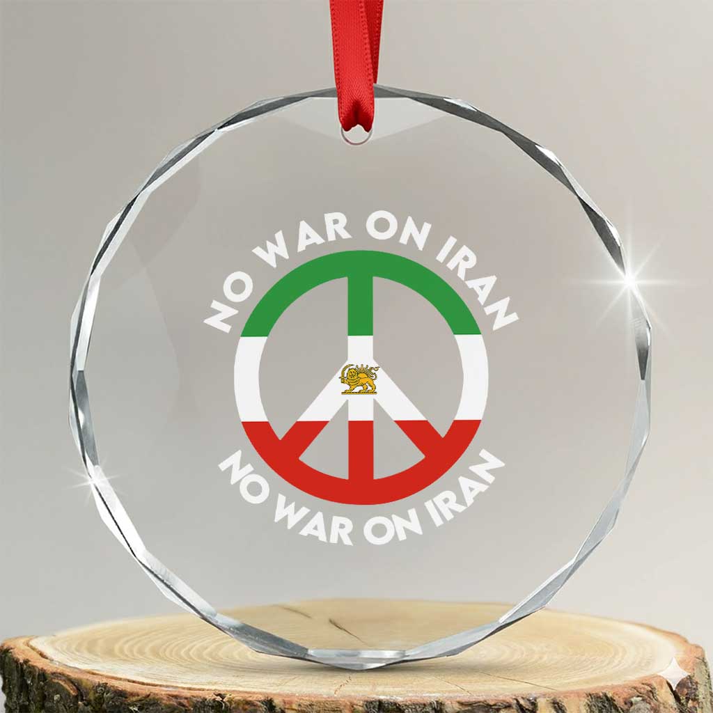 No War On Iran Peace Symbol Crystal Glass Ornament Iranian Lion Emblem Anti War Protest