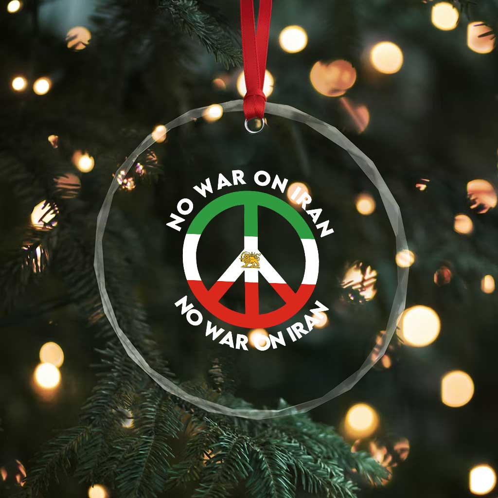 No War On Iran Peace Symbol Crystal Glass Ornament Iranian Lion Emblem Anti War Protest