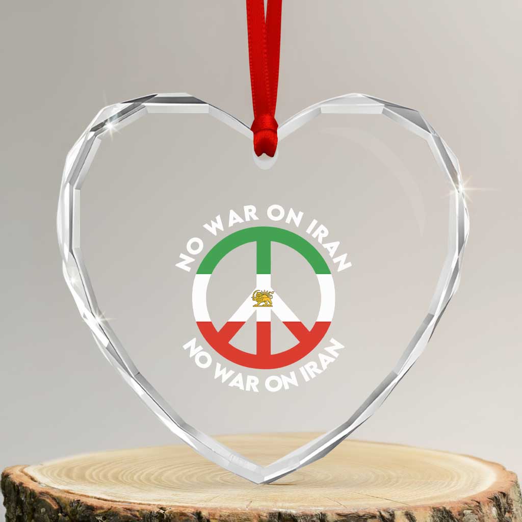 No War On Iran Peace Symbol Heart Crystal Glass Ornament Iranian Lion Emblem Anti War Protest