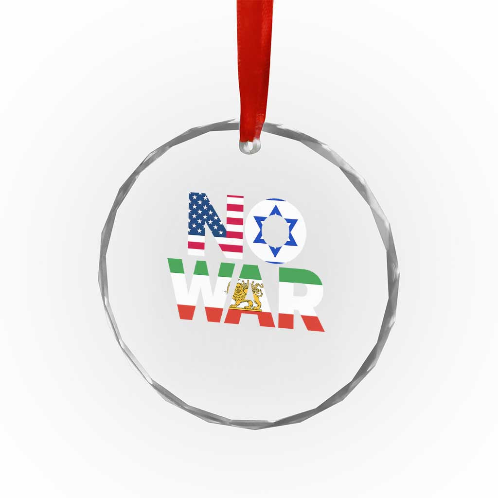 No War USA Israel Iran Flags Crystal Glass Ornament Anti War Protest Political Statement