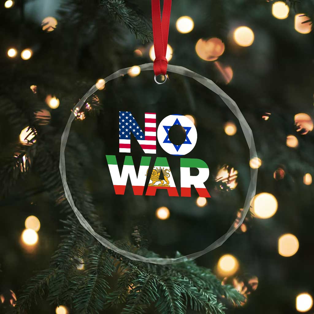 No War USA Israel Iran Flags Crystal Glass Ornament Anti War Protest Political Statement
