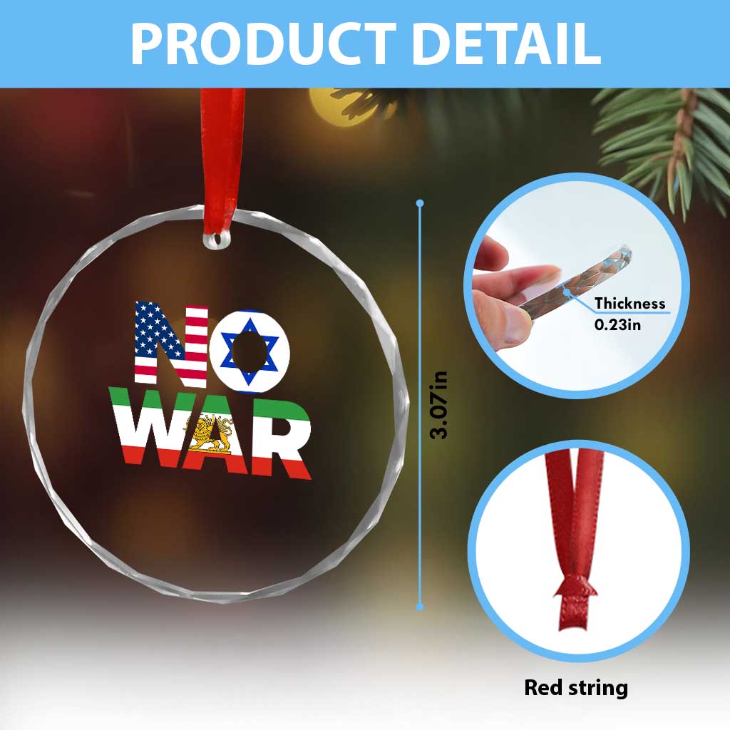 No War USA Israel Iran Flags Crystal Glass Ornament Anti War Protest Political Statement