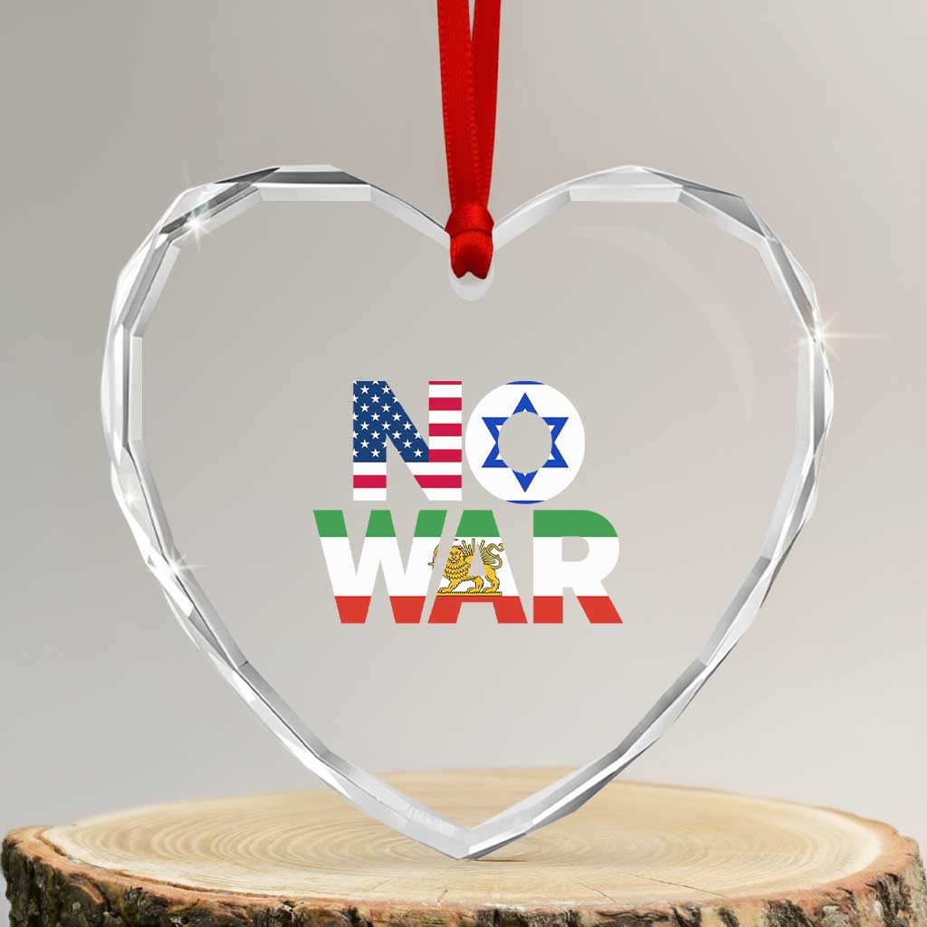 No War USA Israel Iran Flags Heart Crystal Glass Ornament Anti War Protest Political Statement
