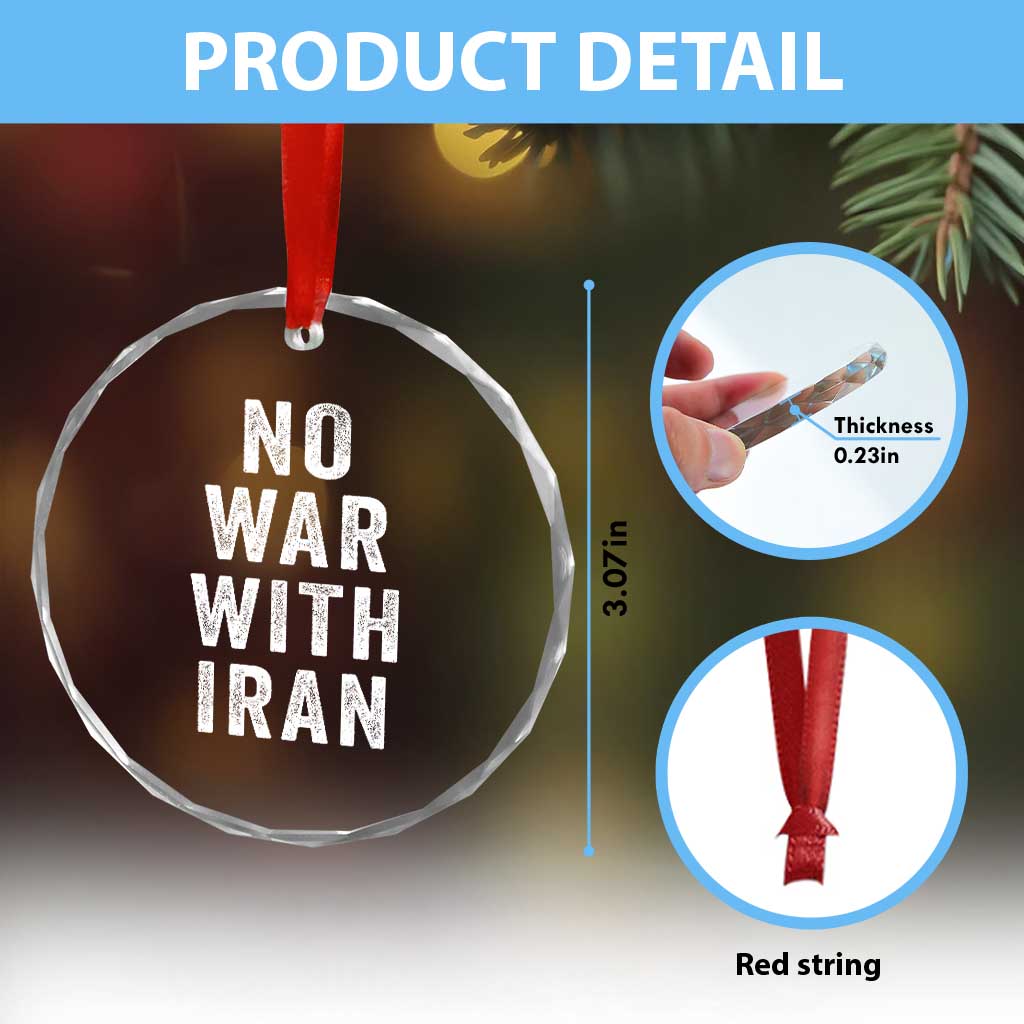 No War With Iran Crystal Glass Ornament Anti War Peace Protest Iranian People