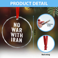 No War With Iran Crystal Glass Ornament Anti War Peace Protest Iranian People