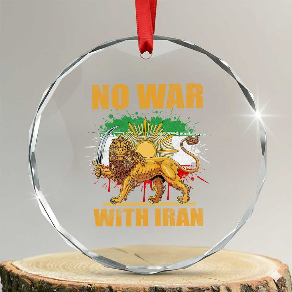 No War With Iran Crystal Glass Ornament Iran Flag Lion And Sun Persian Pride