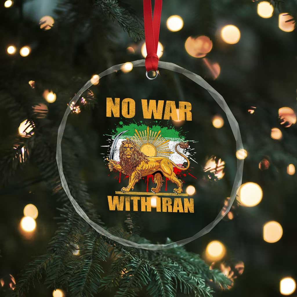 No War With Iran Crystal Glass Ornament Iran Flag Lion And Sun Persian Pride